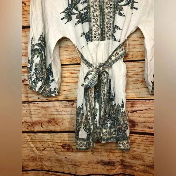 NWOT Venus White Multi Paisley Linen Blend Blouson Slv Romper - Picture 8 of 16